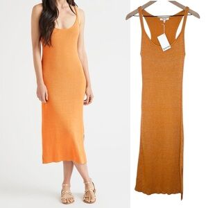 Splendid Xena Lurex Sweater Dress Orange Ribbed Shimmer Midi size XS NWT
